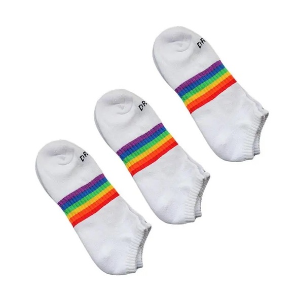 Rainbow Striped Socks For Men,mWhite Sport Style Sock, Rainbow Bottom Party - Picture 4 of 5